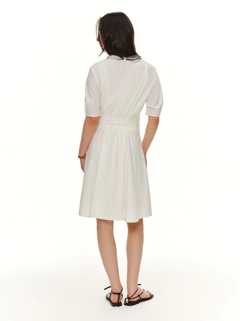 DUSHU 2026 Summer White A-Line Midi Dress Waist-Cinching Tie Detail with Complimentary Scarf Effortless Office to Weekend Style
