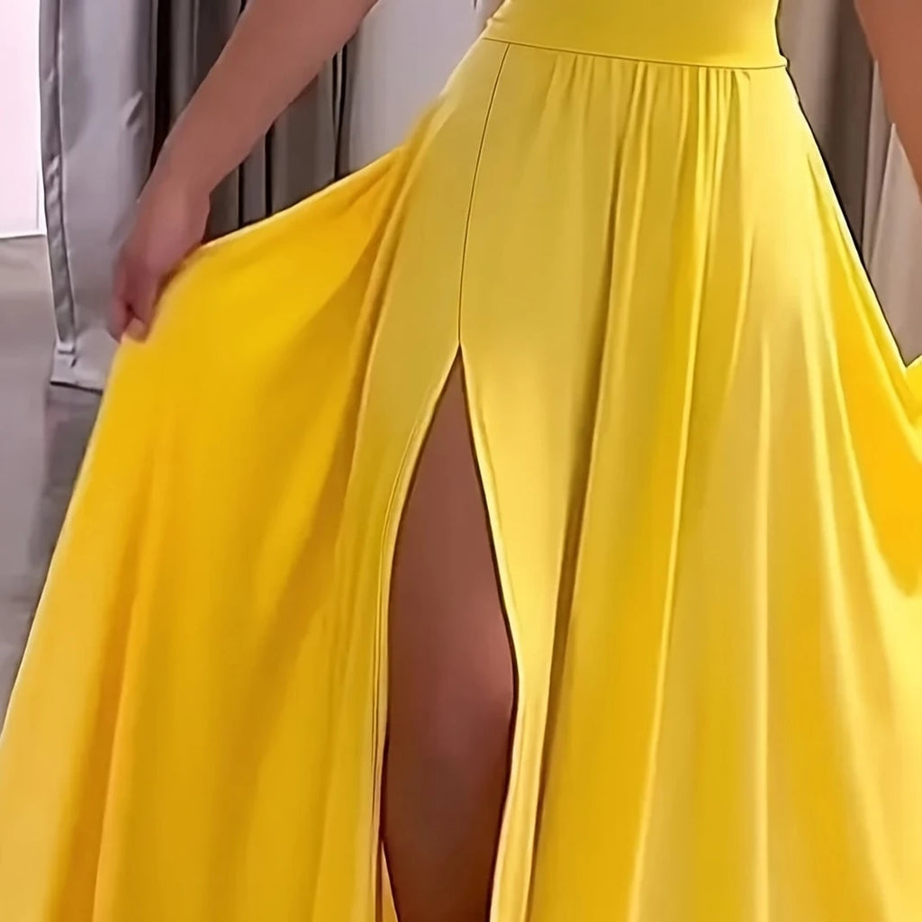2026 Casual Sexy Slit Lace-Up Backless Camisole Dress, Elegant Sleeveless V-Neck Cinched Waist Dress, Women