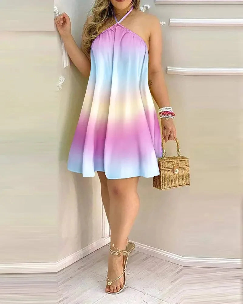 Floral Print Halter Neck Dress Boho Backless Halter Dress For Spring  Summer Women