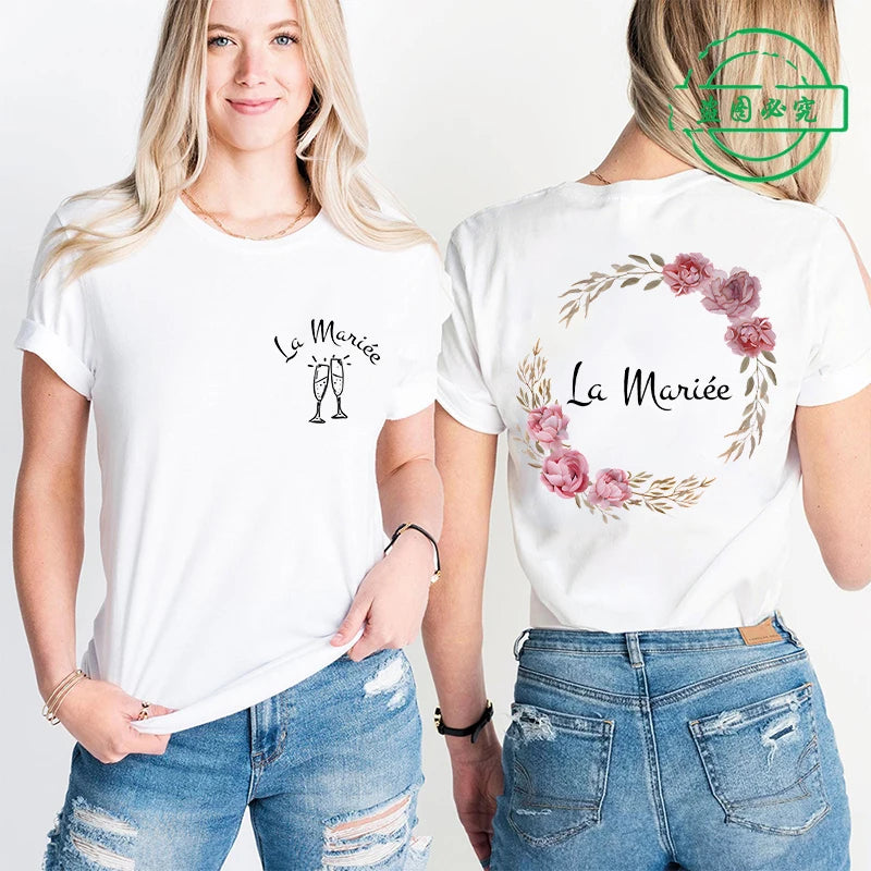 Team Future Bride T-shirt French Girls Bachelorette Party EVJF Wedding Tops Flower Crown Back Printing Short Sleeve Tees Shirt