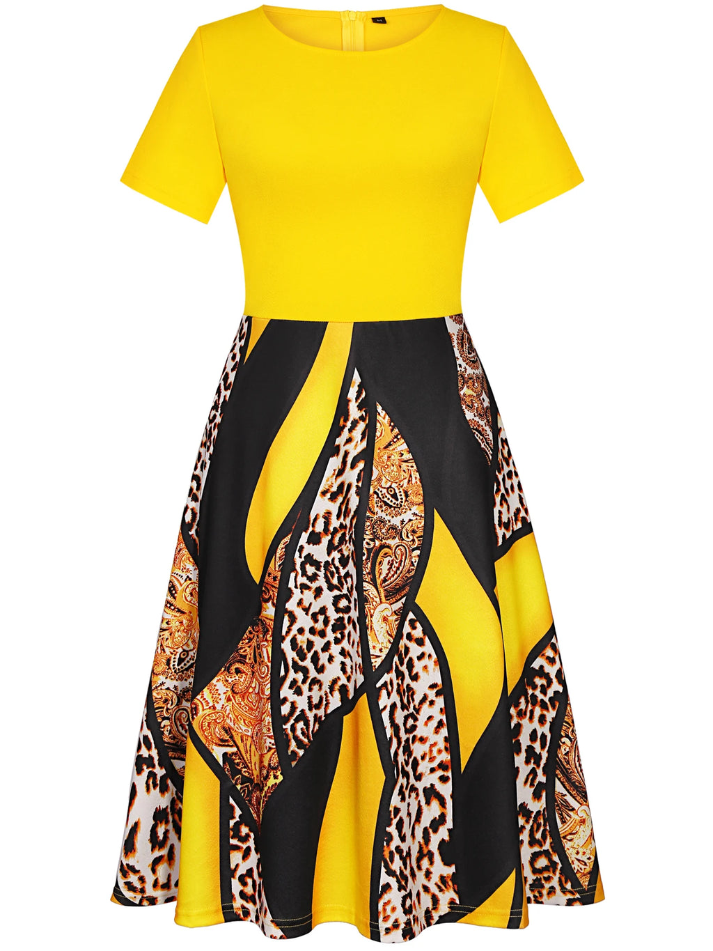 Womens Short Sleeve Elegant Floral Work Office A-Line Patchwork Midi Casual Party Slim Fit And Flare Swing A-Line Dress