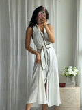 White Polka Dot Sleeveless Midi Dress Women Summer