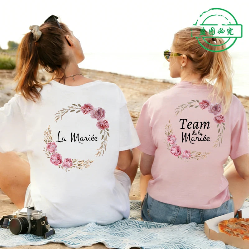Team Future Bride T-shirt French Girls Bachelorette Party EVJF Wedding Tops Flower Crown Back Printing Short Sleeve Tees Shirt
