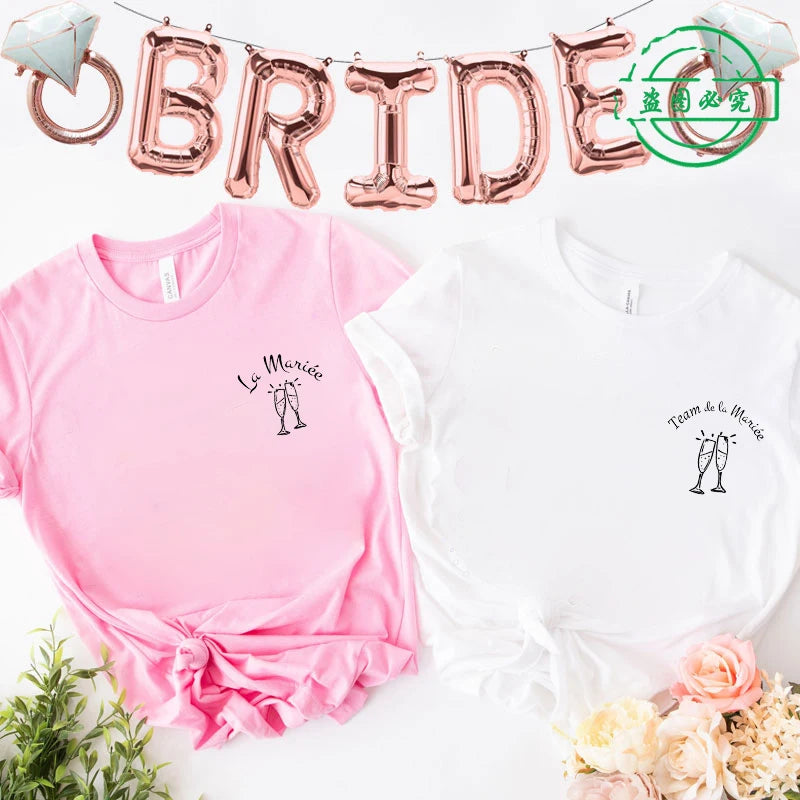 Team Future Bride T-shirt French Girls Bachelorette Party EVJF Wedding Tops Flower Crown Back Printing Short Sleeve Tees Shirt