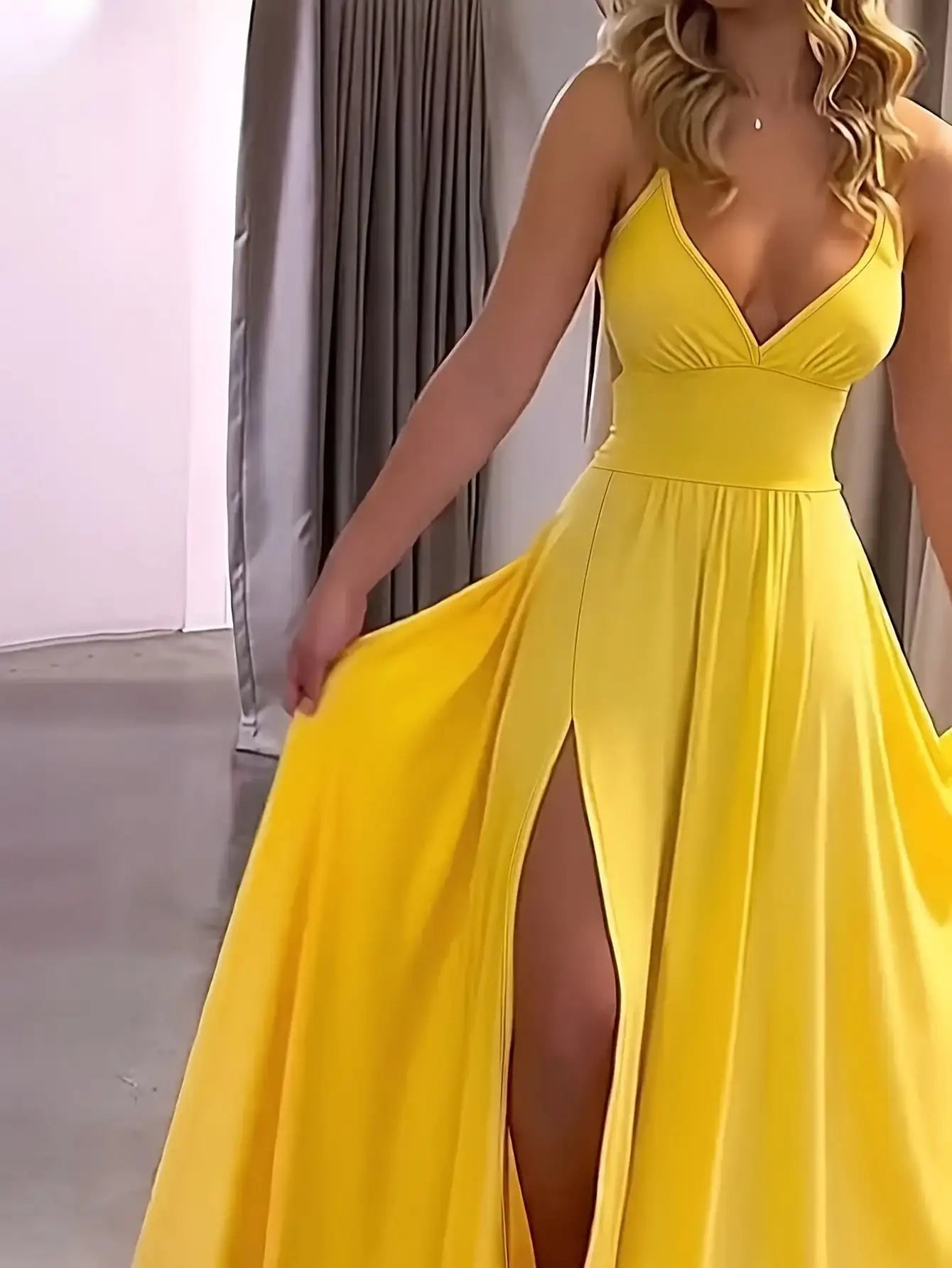 2026 Casual Sexy Slit Lace-Up Backless Camisole Dress, Elegant Sleeveless V-Neck Cinched Waist Dress, Women