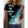 2024 New O-Neck 3d Butterfly Print T Shirt Women