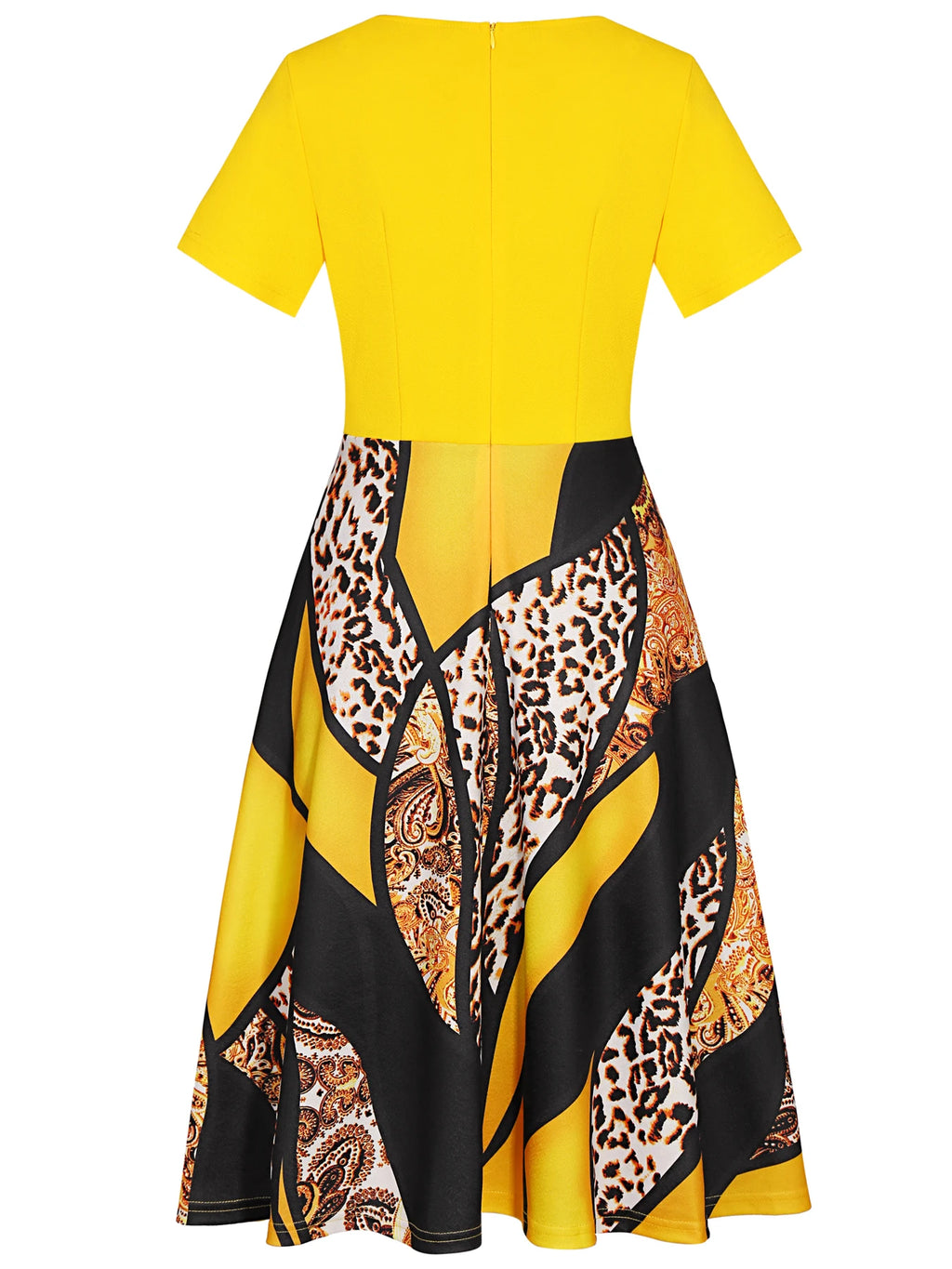 Womens Short Sleeve Elegant Floral Work Office A-Line Patchwork Midi Casual Party Slim Fit And Flare Swing A-Line Dress